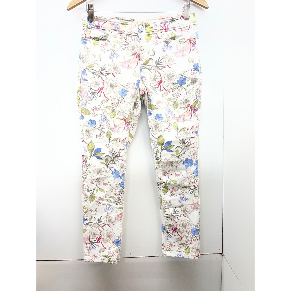 J. Jill Authentic Fit Slim‎ Ankle Floral Jeans Womens 2 Petite White Botanical